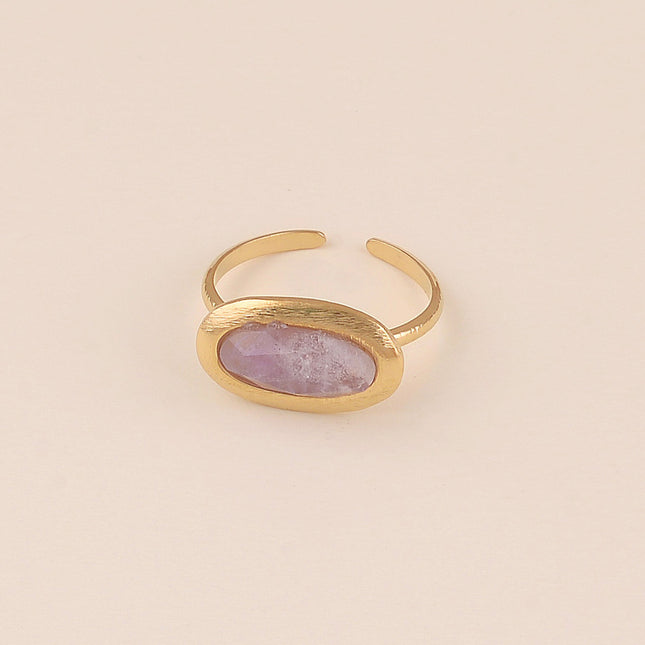 Bague - pièce ovale brossée et pierre naturelle ovale