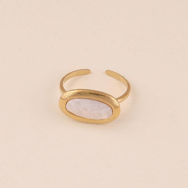Bague - pièce ovale brossée et pierre naturelle ovale