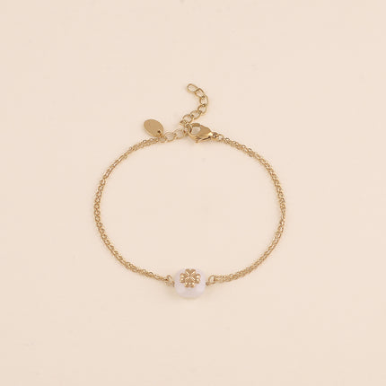Bracelet - 2 rangs, pierre naturelle carrée et trèfle