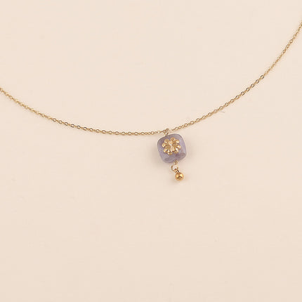 Collier - pierre naturelle carrée et trèfle