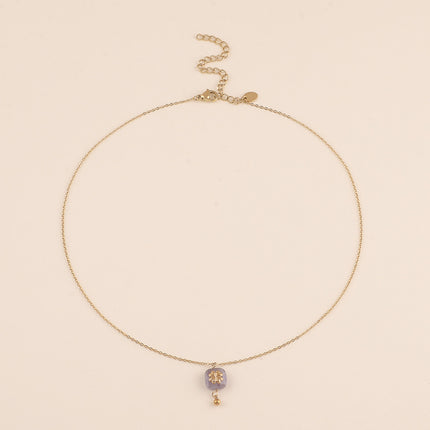 Collier - pierre naturelle carrée et trèfle