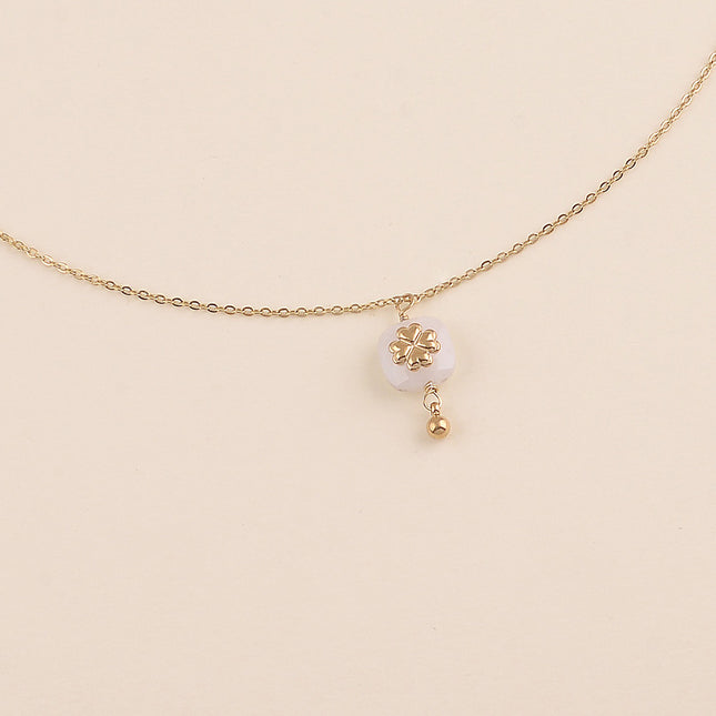 Collier - pierre naturelle carrée et trèfle