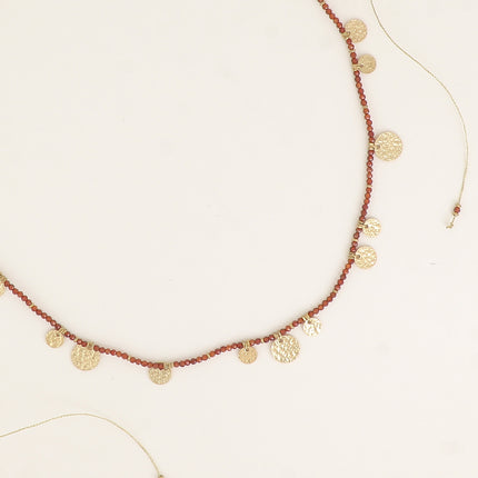 Collier - pierres naturelles rondes, pastilles rondes martelées