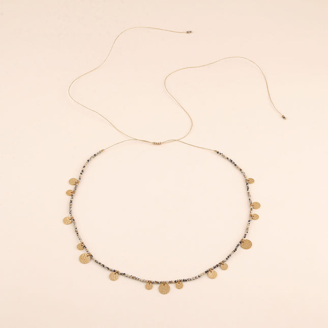 Collier - pierres naturelles rondes, pastilles rondes martelées