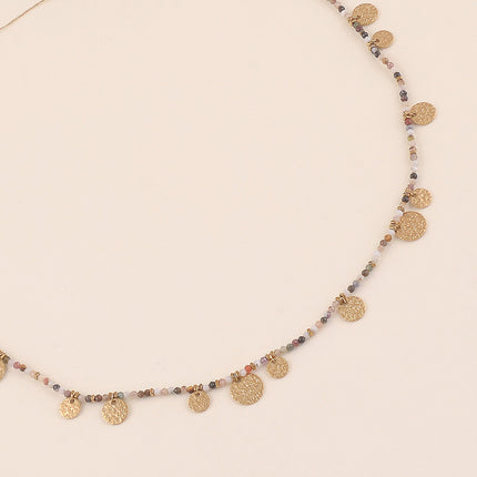 Collier - pierres naturelles rondes, pastilles rondes martelées