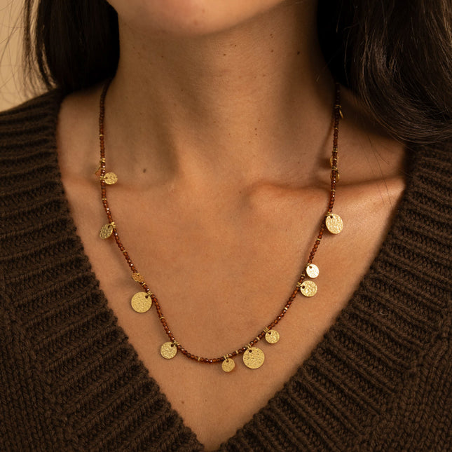 Collier - pierres naturelles rondes, pastilles rondes martelées