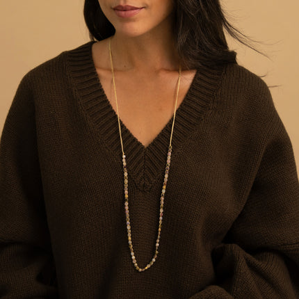 Necklace - on a cord with natural cubic stones, sliding clasp