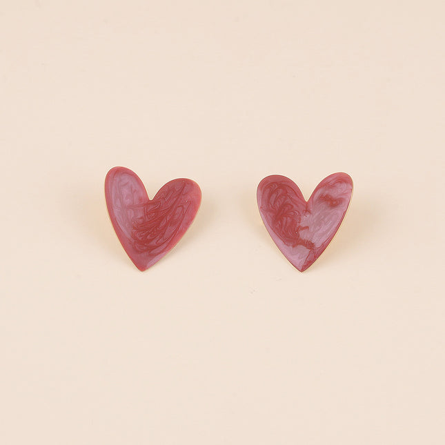 Boucles puces - coeur plat légèrement ondulé avec émail reflet nacré