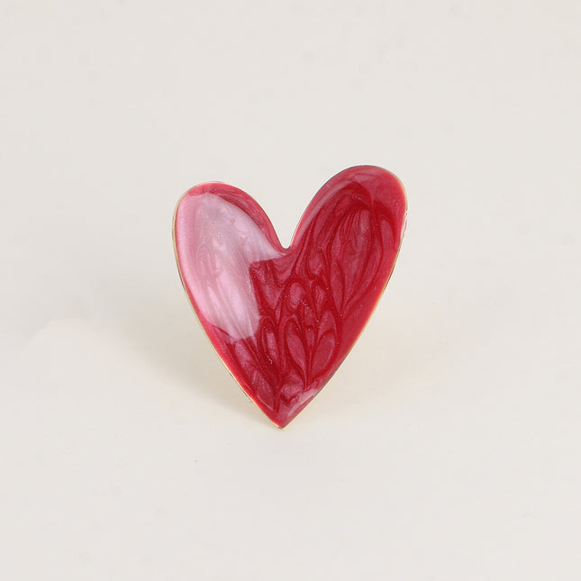 Bague - pièce plate coeur, émail reflet nacré