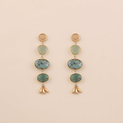 Boucles pendantes - trèfle, pierres naturelles
