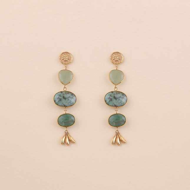 Boucles pendantes - trèfle, pierres naturelles