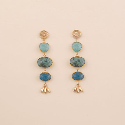 Boucles pendantes - trèfle, pierres naturelles