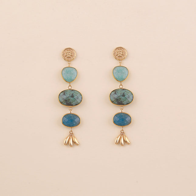 Boucles pendantes - trèfle, pierres naturelles