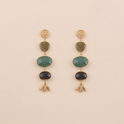 Boucles pendantes - trèfle, pierres naturelles