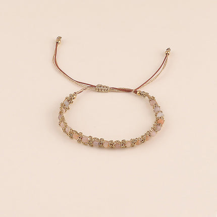 Bracelet - sur cordon et chaîne avec pierres naturelles, fermoir coulissant