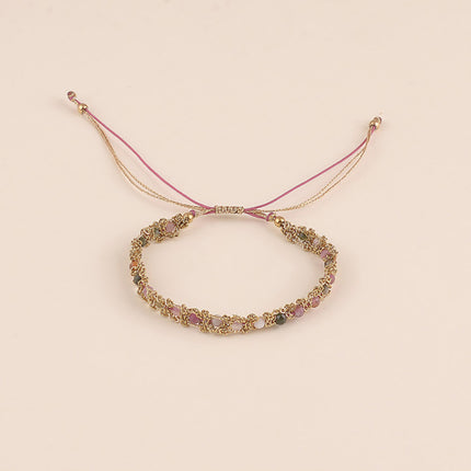 Bracelet - sur cordon et chaîne avec pierres naturelles, fermoir coulissant