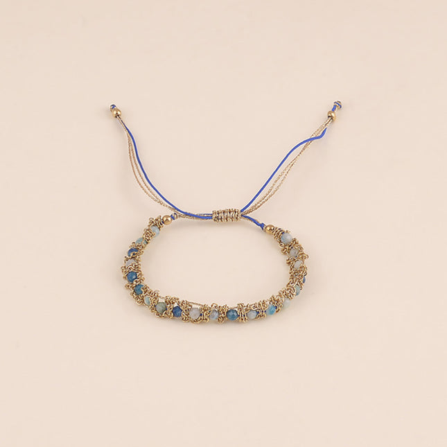 Bracelet - sur cordon et chaîne avec pierres naturelles, fermoir coulissant