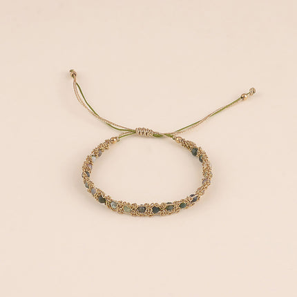 Bracelet - sur cordon et chaîne avec pierres naturelles, fermoir coulissant