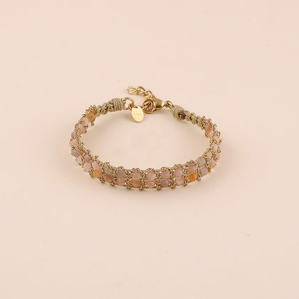 Bracelet - sur cordon avec chaînes tressées et pierres naturelles rondes