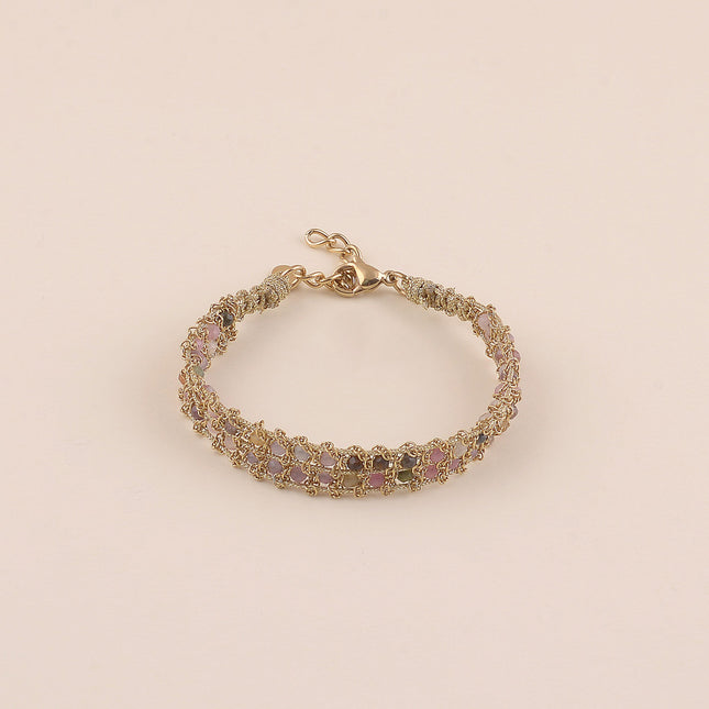 Bracelet - sur cordon avec chaînes tressées et pierres naturelles rondes