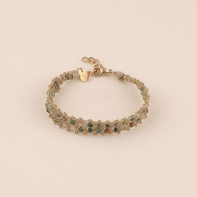 Bracelet - sur cordon avec chaînes tressées et pierres naturelles rondes