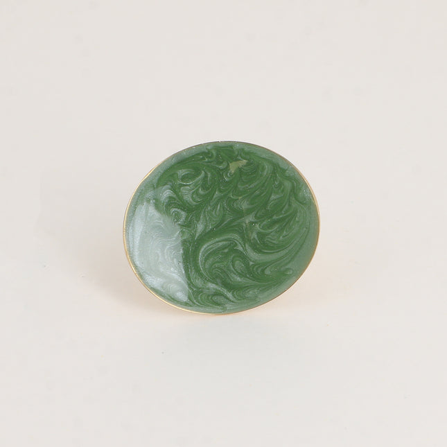 Bague - pièce ovale plate, émail reflet nacré