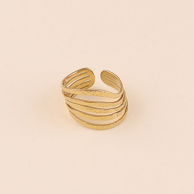 Bague large - 4 anneaux ondulés texturés