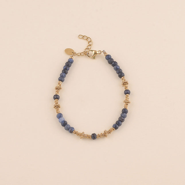 Bracelet - sur câble, perles en acier et pierres naturelles