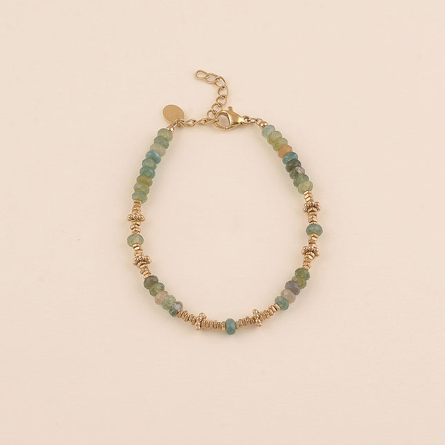 Bracelet - sur câble, perles en acier et pierres naturelles