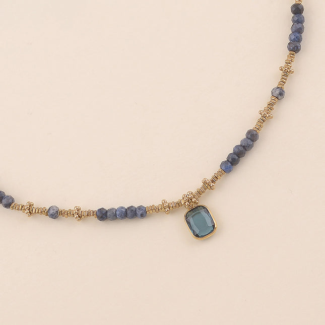 Collier - sur câble, perles en acier et pierres naturelles