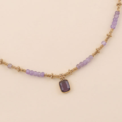 Collier - sur câble, perles en acier et pierres naturelles