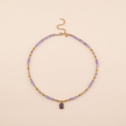 Collier - sur câble, perles en acier et pierres naturelles