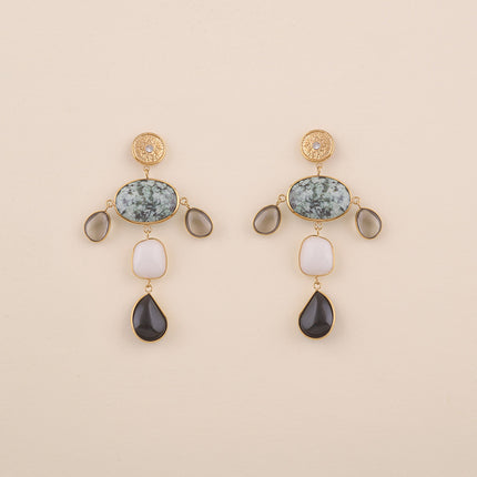 Boucles pendantes - étoile, pierres naturelles et résine