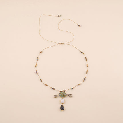 Collier sur fil - pierres naturelles, fermoir coulissant
