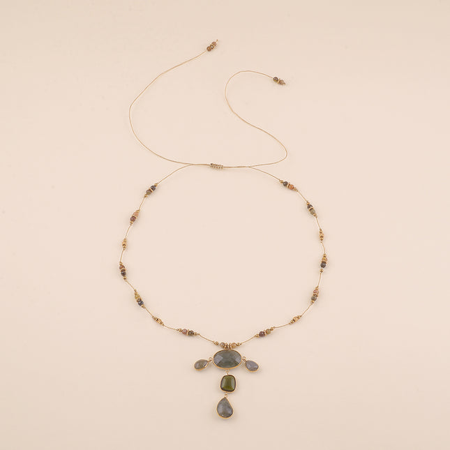 Collier sur fil - pierres naturelles, fermoir coulissant