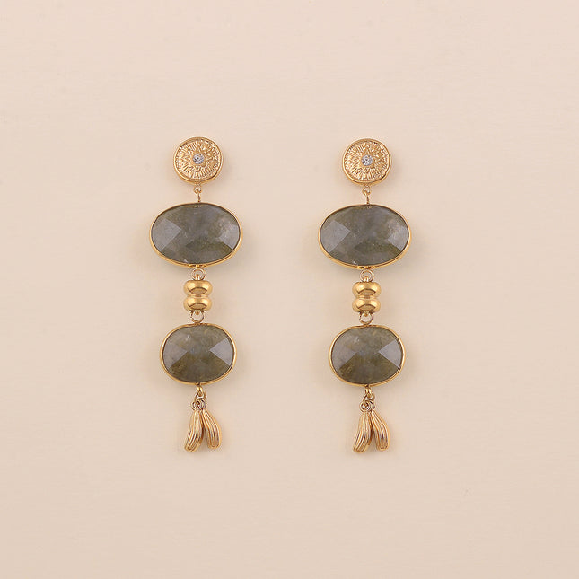 Boucles pendantes - étoile avec cristal, pierres naturelles