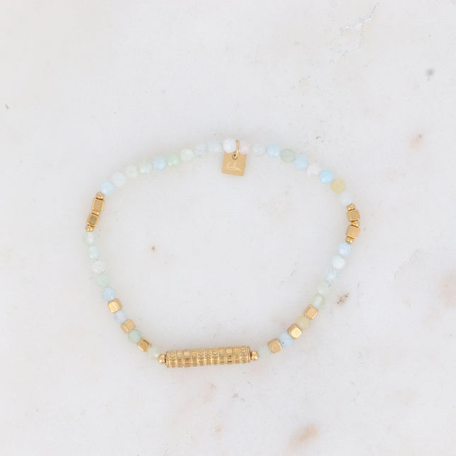 Renay Bracelet - grooved cylinder and natural stones