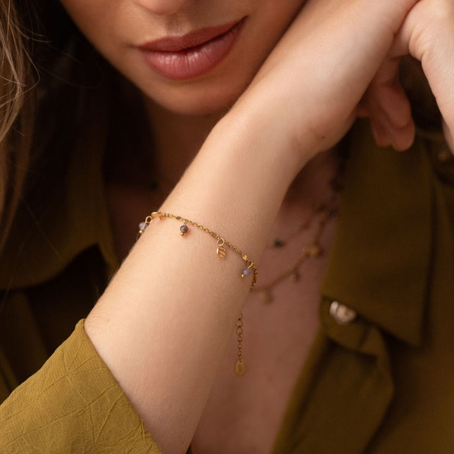 Thaly Bracelet - Textured round tassels and natural stones