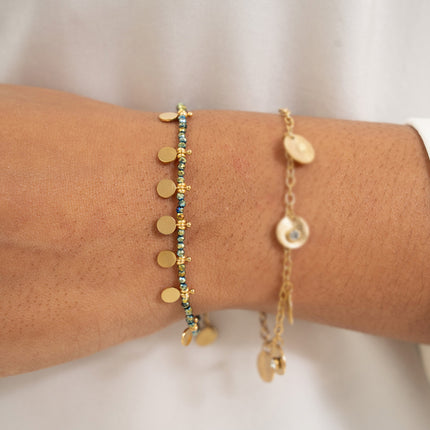 Bracelet - glass beads and round charms