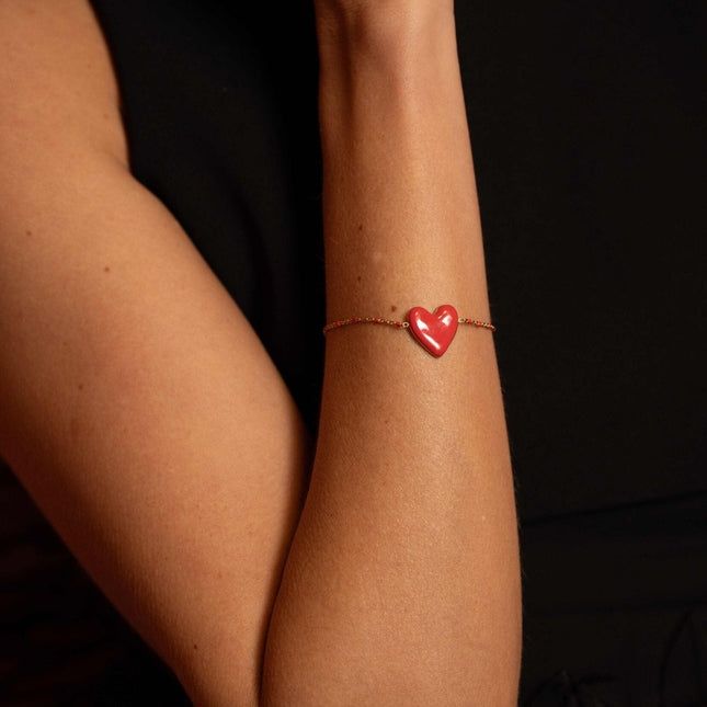 Valia Bracelet - enameled chain and enameled heart pendant