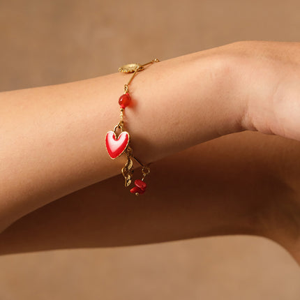 Bracelet Marcellis - soleil, coeur en émail, trèfle, étoile du Nord et pierres naturelles