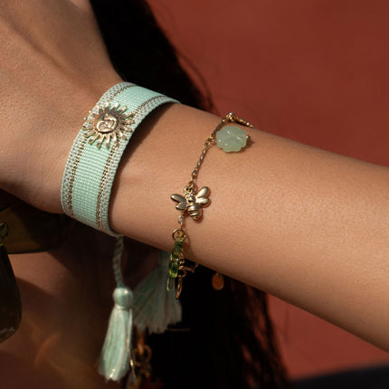 Bracelet Elaria - soleil, oiseau et trèfle en résine, abeille et coeur avec oxyde de zirconium