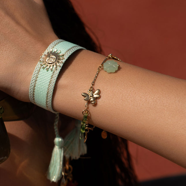 Elaria Bracelet - sun, bird and clover in resin, bee and heart with cubic zirconia