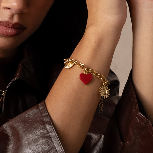 Prisca bracelet - sun, clover, resin heart, mouth and textured heart