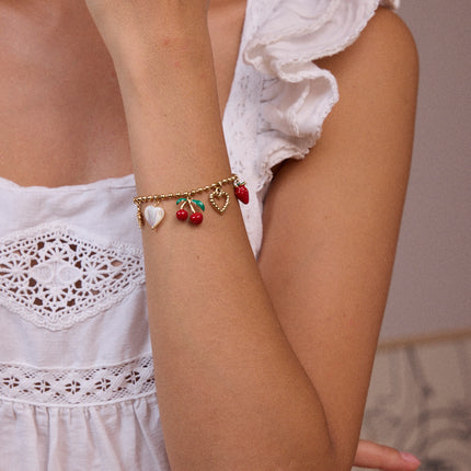 Bracelet - soleil, coeurs, cerise et fraise en émail