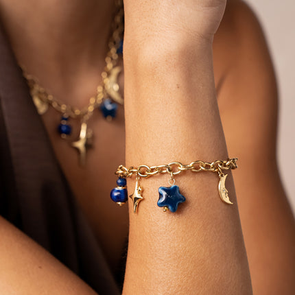Bracelet Lysiane - soleil, perles, lune, étoile et trèfle