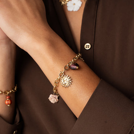 Bracelet Flore - coeur, éclipse, fleur en céramique, coeur en résine, fleur
