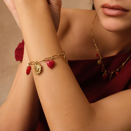 Bracelet Oréa - breloques coeurs en pierre naturelle