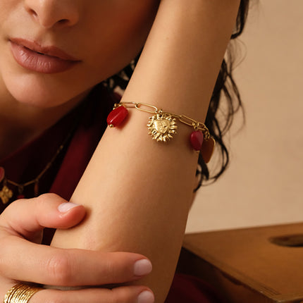 Bracelet Oréa - breloques coeurs en pierre naturelle