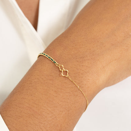 Bracelet - fil tressé, pendentif double trèfle ajouré